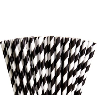 Black Striped Paper Straws give drinks a fun stylish twist! These black and white striped straws are made of durable food-safe paper and make any occasion look more festive. They're so sturdy you can even use them for crafts and cake pops! Black Striped Paper Straws product details: 80 per package 1-4in wide x 7 3-4in tall Paper